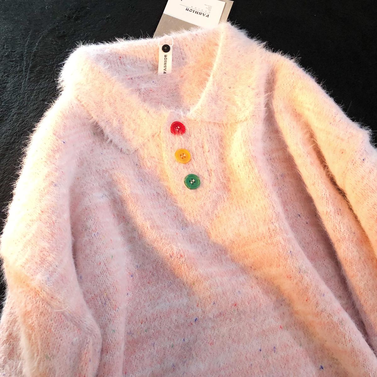 Daiwing 秋冬彩色星点马海毛翻领原创设计感小众宽松情侣男女毛衣