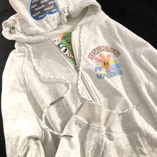 特别怕冷 开衫 秋冬美式 宽松情侣款 连帽卫衣 七彩卡通帽衫 Daiwing