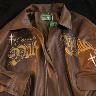 情侣古着字母美拉德皮衣秋冬机车夹克 美式 Daiwing 不给快乐摸鱼