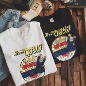 原宿风学生潮流帅气情侣半袖 夏装 白色体恤上衣 t恤男 日系印花短袖