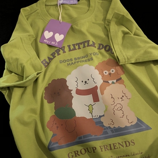 手绘半袖 Daiwing 玫瑰无原则心动至上 美式 T恤 体恤狗狗情侣短袖