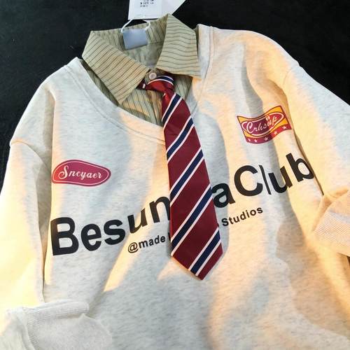 学院风拼接假两件卫衣