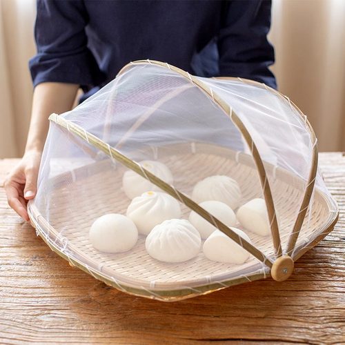 极速竹编制品防虫晾晒竹篮家用菜罩筛子簸箕馒头筐防W蝇网篮子竹