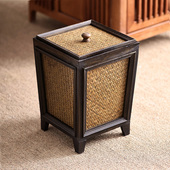 中式 复古木质纸篓客厅中古风竹编垃圾篓家用实木禅意高颜值垃圾桶