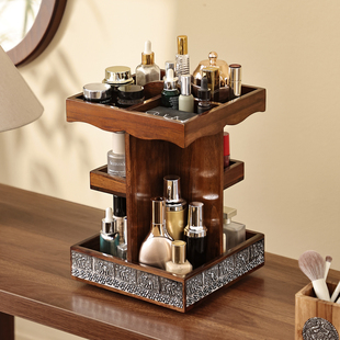 桌面高级化妆品收纳盒木质旋转收纳护肤品香水梳妆台置物架首饰品
