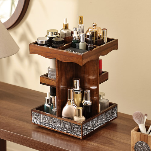 异丽桌面高级木质旋转收纳盒