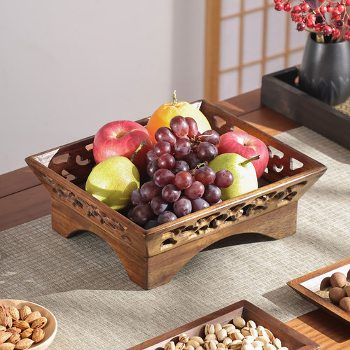 木质复古托盘摆件新中式水果盘