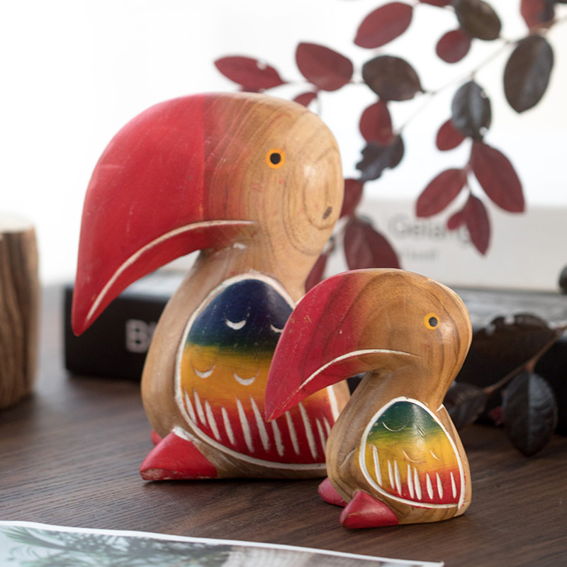 泰国木头大嘴鸟摆件东南亚木雕家居装饰工艺品客厅酒柜小鸟摆设,家居饰品,装饰摆件,淘宝优惠券,粉丝福利购,淘宝优惠卷