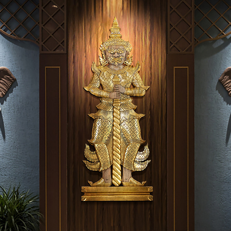 异丽泰国实木雕刻工艺品客厅墙面装饰挂件玄关木雕壁饰夜叉神