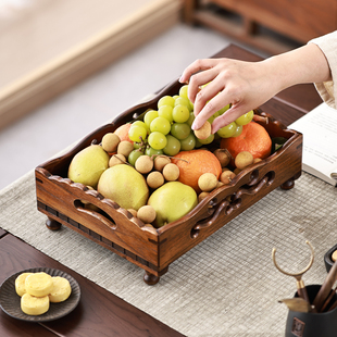 异丽泰国实木果盘客厅茶几零食托盘木质家用复古新中式水果盘果篮