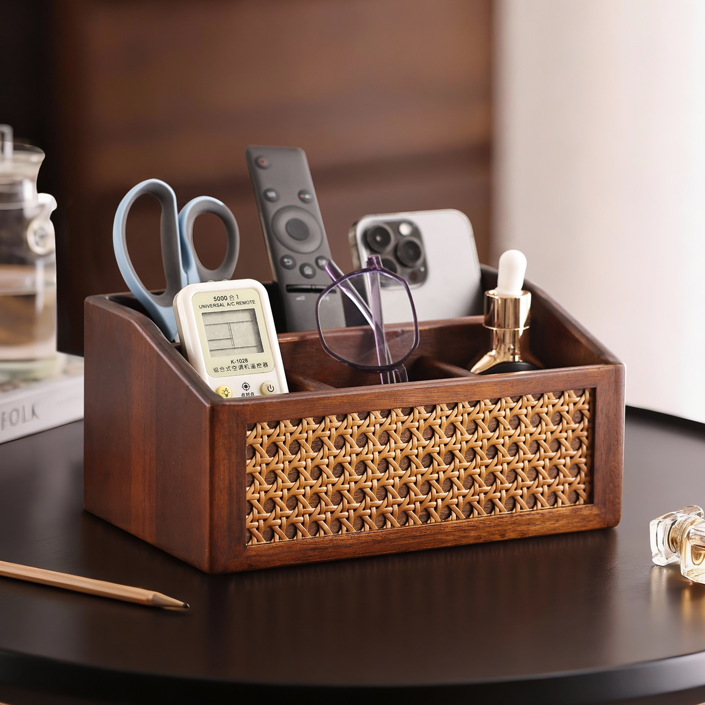 异丽轻奢高档实木电视空调遥控器收纳盒客厅茶几桌面多功能置物架
