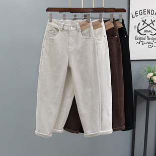子 抓毛薄绒宽松休闲哈伦老爹萝卜裤 欧货咖色牛仔裤 女2025秋冬新款