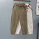 休闲老爹萝卜裤 高腰弹力宽松哈伦裤 子女2026春秋新款 卡其色牛仔裤