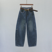 香蕉裤 女复古宽松休闲薄绒阔腿老爹裤 高腰弯刀牛仔裤 2025秋冬新款