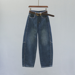 香蕉裤 女复古宽松休闲薄绒阔腿老爹裤 高腰弯刀牛仔裤 2025秋冬新款
