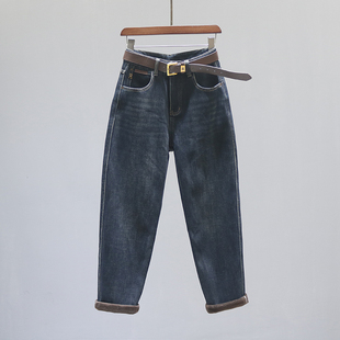 复古高腰老爹牛仔裤 子 女2025秋冬加绒加厚宽松休闲小脚哈伦萝卜裤