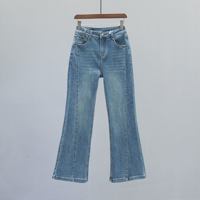 高腰微喇牛仔裤女2026春季新款欧货弹力修身拼接百搭显瘦喇叭裤子,女装/女士精品,牛仔裤,淘宝优惠券,粉丝福利购,淘宝优惠卷