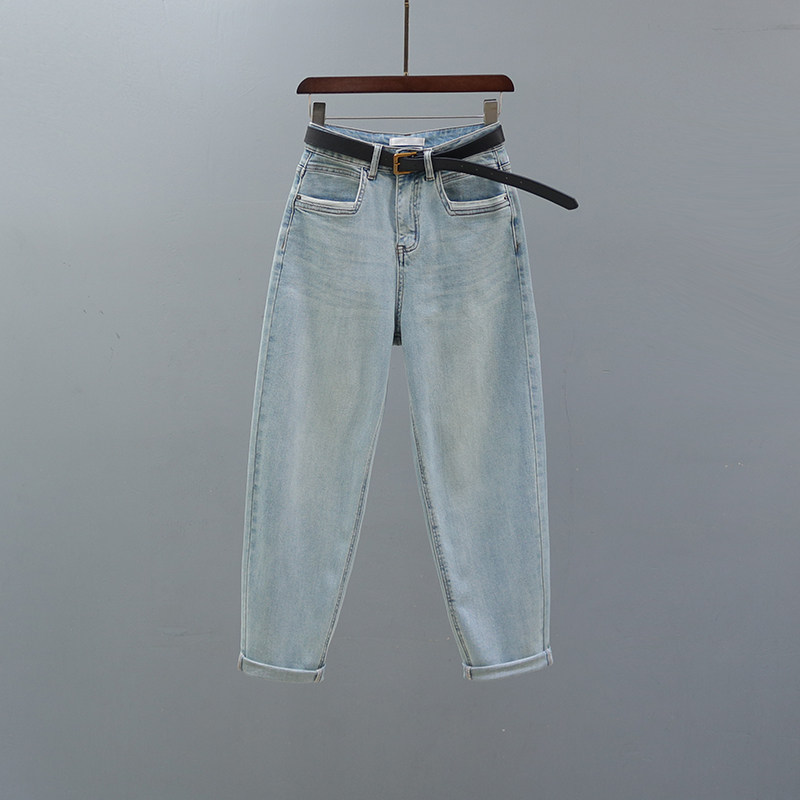 2025春秋新款高腰哈伦牛仔裤女欧货浅蓝色宽松休闲老爹萝卜裤垮裤