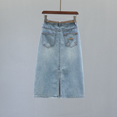 欧货开叉休闲包臀A字裙 高腰牛仔半身裙女复古中长款 2026夏季 新款