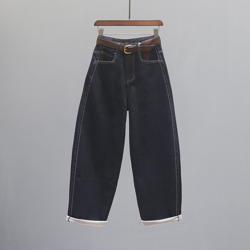 单宁蓝高腰弯刀牛仔裤女2025秋冬抓毛薄绒宽松休闲老爹阔腿镰刀裤,女装/女士精品,牛仔裤,淘宝优惠券,粉丝福利购,淘宝优惠卷