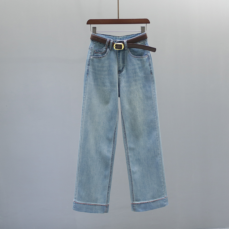 高腰直筒牛仔裤女窄版阔腿男友裤