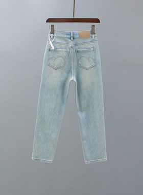 2026春秋新款直筒牛仔裤女欧货复古浅蓝色四面弹修身九分烟管裤子