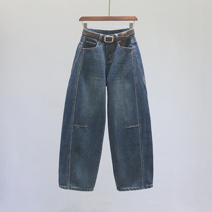 子 薄绒宽松休闲老爹阔腿镰刀裤 复古高腰弯刀牛仔裤 女2025秋冬新款