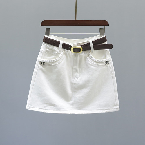 白色高腰牛仔短裙女半身裙A字裙
