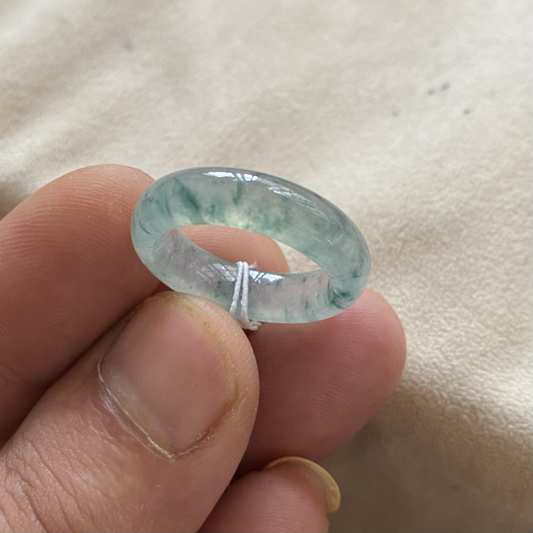 18号圈高冰飘蓝花天然缅甸翡翠a货指环