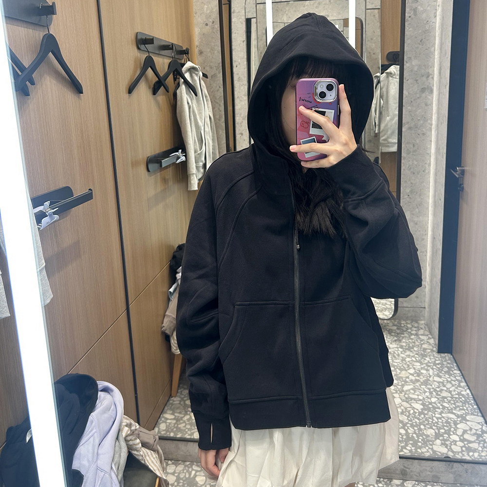 宽松短款卫衣外套女2025秋Scuba同款小个子连帽拉链开衫运动上衣