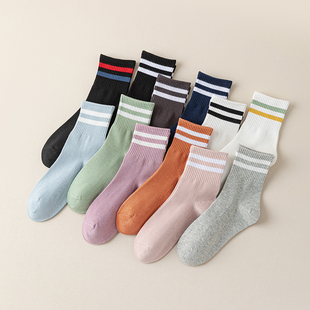 二杠袜子女中筒袜纯棉运动风长袜夏天吸汗防臭全棉杠杠ins潮春秋