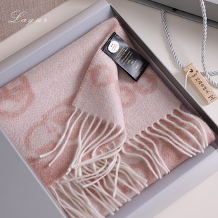 意大利L*P纯山羊绒双面围巾提花加厚围脖披肩女冬季新款送礼时尚