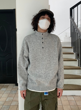 UPDAYWANG立领纯色三色休闲毛线衣男 复古宽松情侣针织衫 中性款