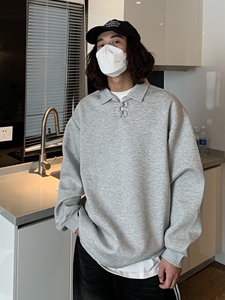 UPDAYWANG唐装设计 复古手工扣加厚翻领纯色街头中性时尚百搭卫衣