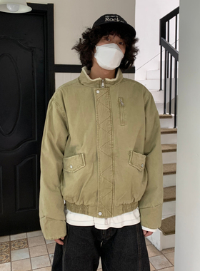 UPDAYWANG复古立领宽松休闲街头棉服 内里羊羔绒潮流棉衣男