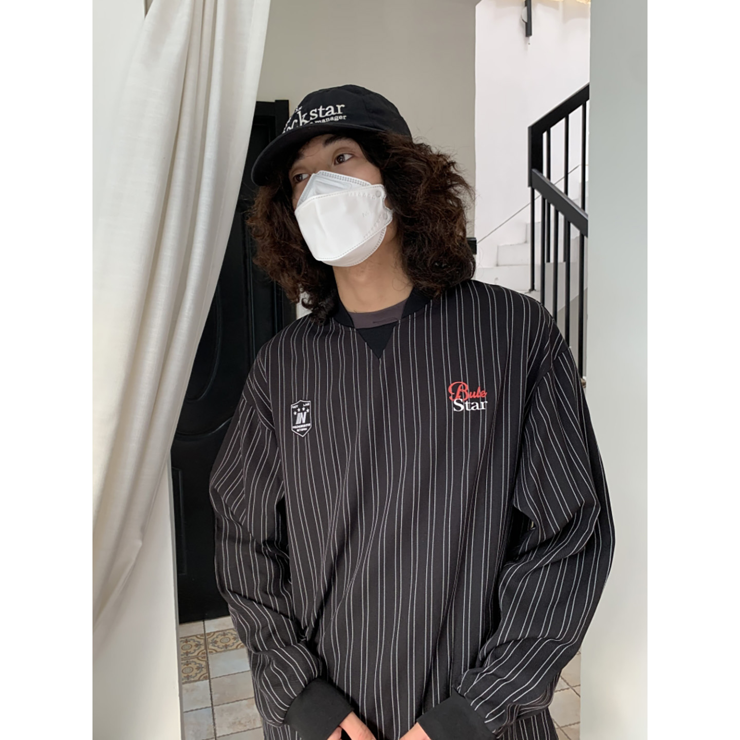 UPDAYWANG条纹冰球服 复古美式宽松休闲长袖卫衣男中性风情侣卫衣