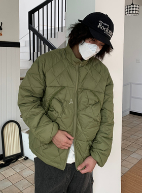 UPDAYWANG男复古菱形纹路保暖羽绒服 立领潮流宽松轻薄羽绒服男