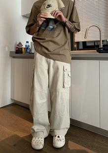 UPDAYWANG 回归本源 日系重工口袋直筒宽松工装裤 机能户外休闲裤