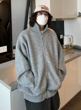 UPDAYWANG 巨厚款过冬 内夹棉 立领情侣宽松毛衣百搭纯色日系外套