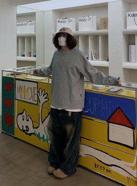 UPDAYWANG新品 圆领 厚实斜纹纯色卫衣情侣 百搭宽松长袖卫衣男潮