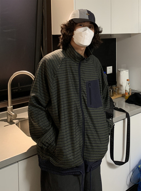 UPDAYWANG 自留款 新品磨毛格纹宽松立领夹克 男复古日系男外套