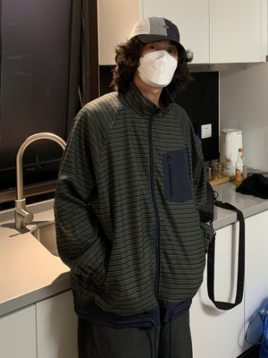 UPDAYWANG立领宽松磨毛格纹外套