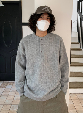 UPDAYWANG四色入 店主自留 气质款潮流纯色毛衣纹路 针织小亨利领