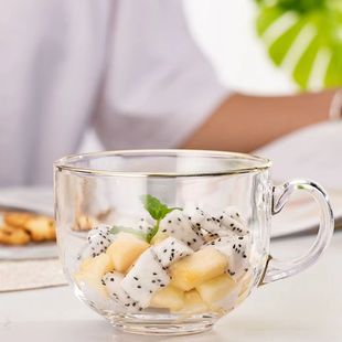 早餐杯大容量燕麦杯子带盖勺玻璃杯子家用牛奶杯水杯把手藕粉 德式