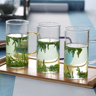 玻璃茶杯家用加厚带把水杯 德式 透明早餐杯高硼硅玻璃绿茶杯牛奶