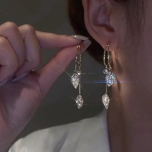 網紅滿鉆葉子流蘇耳環氣質長款 樹葉耳墜設計感耳飾 2022年新款 美式