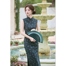 韩式精美现代时尚改良新中式年轻少女款长款无袖棉质旗袍2025夏款