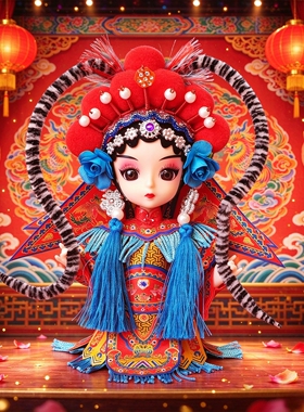 中国风京剧绢人手工艺品礼物戏曲人物装饰摆件潮玩车载穆桂英娃娃