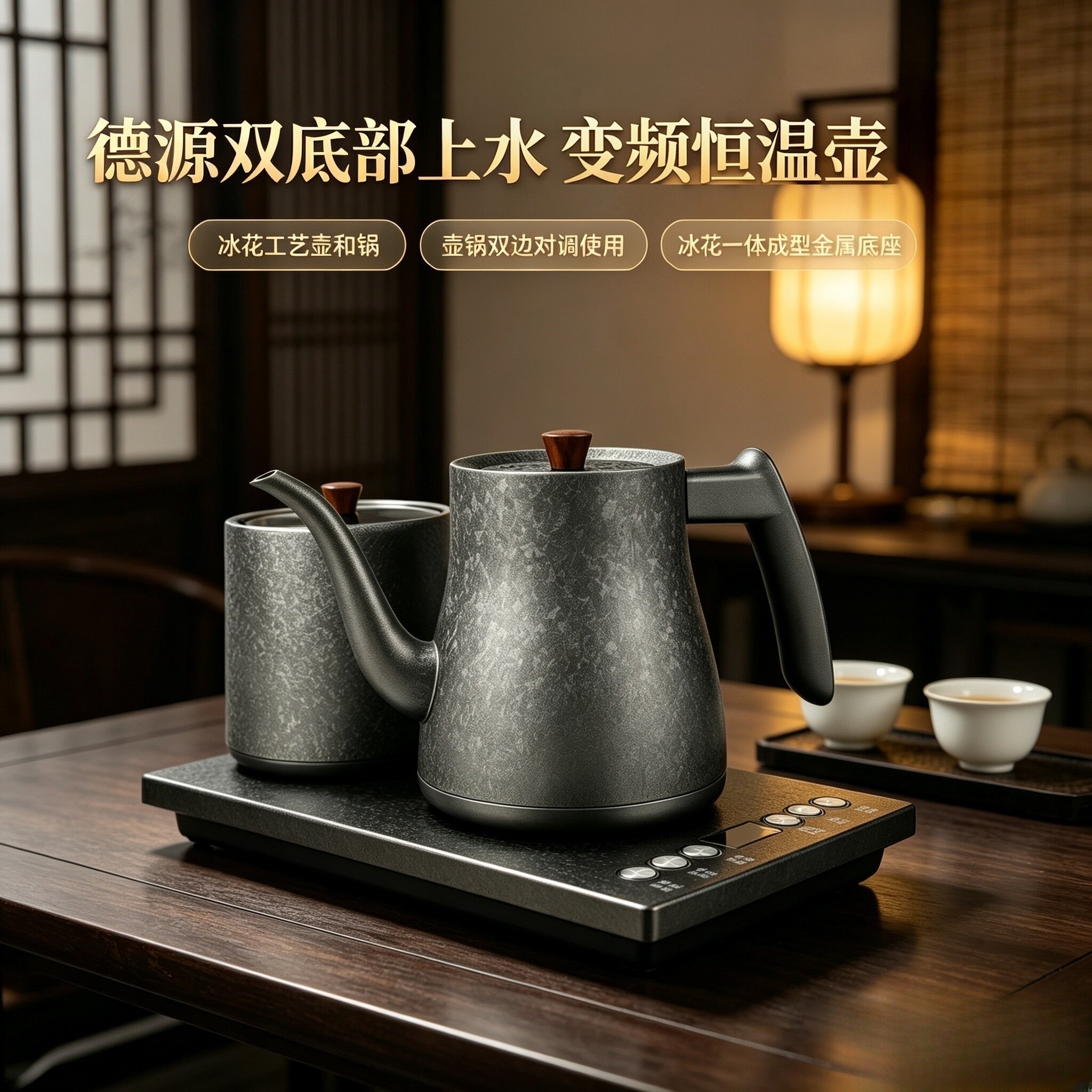 德源双底部上水变频玻璃壶泡茶壶茶台嵌入一体煮茶套装恒温智能壶