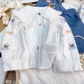 韩版 洋气2024年春装 小清新刺绣衬衣女孩卡通上衣 春秋新款 女童衬衫